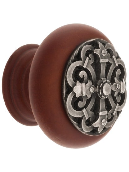 1 1/2 inch Diameter Chateau Knob in Cherry/Antique Pewter.